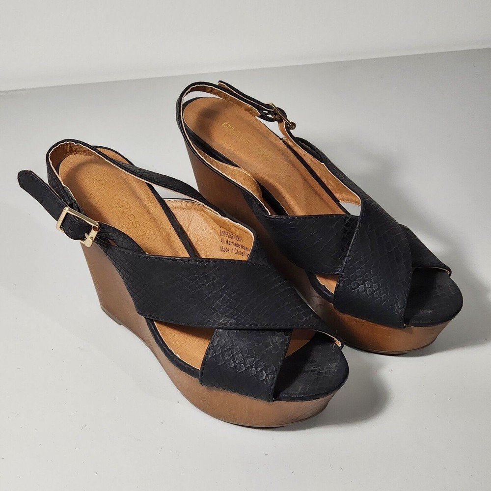 Maurices Wedge Peep Toe Strappy Heels Sandals Shoes Beverly Womens Size 6